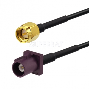 Fakra Claret Violet Straight Plug to SMA Straight Plug RG174 15cm