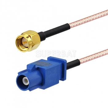 Fakra Signal Blue 1 Straight Plug to SMA Straight Plug RG316 15cm