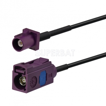 Fakra Claret Violet Straight Jack to Fakra Claret Violet Straight Plug RG174 50cm