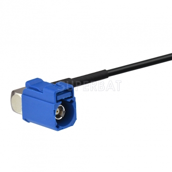 Fakra Signal Blue Right Angle Jack to Fakra Signal Blue Straight Jack RG174 300cm