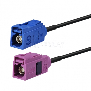 Fakra Signal Blue Straight Jack to Fakra Heather Violet Straight Jack RG174 500cm