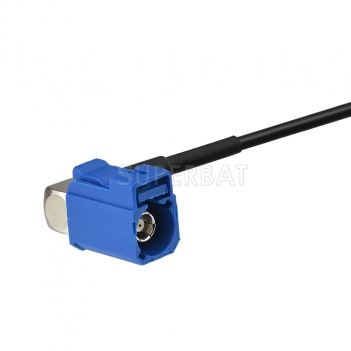 Fakra Signal Blue 1 Straight Plug to Fakra Signal Blue Right Angle Jack to SMA Straight Plug RG174 30cm V shape