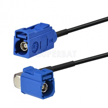 Fakra Signal Blue Right Angle Jack to Fakra Signal Blue Straight Jack RG174 300cm