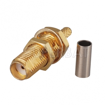 SMA Female Straight Bulkhead Jack Crimp Connector for RG316 with 15mm long thread