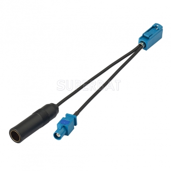 Fakra Water Blue Straight Jack to Fakra Water Blue 1 Straight Plug to DIN Straight Jack RG174 15cm V shape