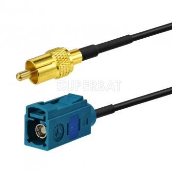 Fakra Water Blue Straight Jack to RCA Straight Plug RG174 15cm