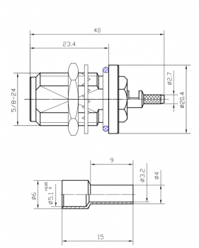 N Crimp Jack bulkhead connector for LMR100 RG316 RG174