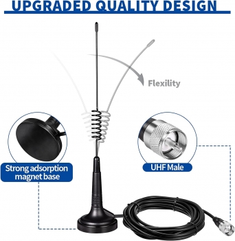 Bingfu CB Antenna 27MHz CB Radio Antenna Magnetic Base Handheld CB Antenna PL259 & BNC Male Compatible with Cobra Midland Uniden Maxon President Vehicle Car Truck Mobile CB Radio Handheld CB Radio