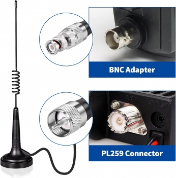 Bingfu CB Antenna 27MHz CB Radio Antenna Magnetic Base Handheld CB Antenna PL259 & BNC Male Compatible with Cobra Midland Uniden Maxon President Vehicle Car Truck Mobile CB Radio Handheld CB Radio