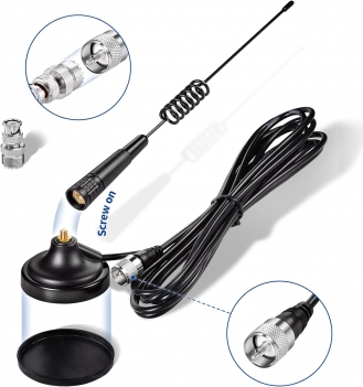 Bingfu CB Antenna 27MHz CB Radio Antenna Magnetic Base Handheld CB Antenna PL259 & BNC Male Compatible with Cobra Midland Uniden Maxon President Vehicle Car Truck Mobile CB Radio Handheld CB Radio