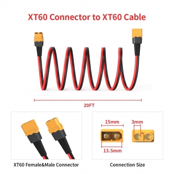 ELFCULB 10AWG 20FT XT60 Extension Cable XT60 Female to Male Connector for RC Battery Portable Power Station Solar Panel(20FT)