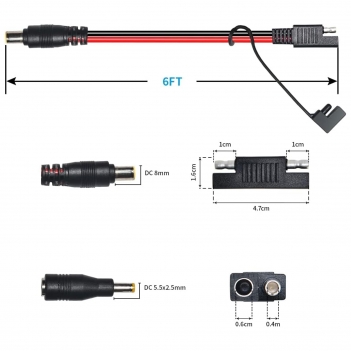 ELFCULB SAE to 8mm Adapter Cable 14 AWG DC 8mm Male to SAE Connector Cable with DC 55mm*25mm Adapter and Polarity Reverse Adapter for Solar Panel Portable Power Station(6FT)