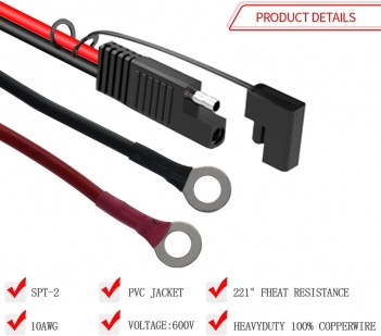 ELFCULB 2FT 10AWG SAE Battery Connectors Extension Cord Cable with 5 Fuse Compatible with Solar Generator Battery Charger,SAE to O Ring, for Solar Accessories