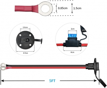 ELFCULB 5FT 10AWG SAE Power Socket Sidewall Port to O Ring Connecters Extension Cord Cable with 10A 15A 20A 25A 30A Fuse Compatible with Solar Generator Battery Charger,for Solar Accessories