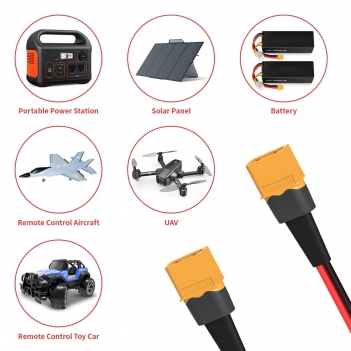 ELFCULB XT60 Male to Male Extension Cable 10AWG 2FT - Heavy Duty Power Cord for RC Cars, Batteries, and Portable Power Stations