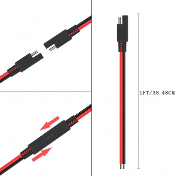 ELFCULB SAE Connector Cable,16AWG 1FT 2 Pin SAE Quick Connector Disconnect Plug for Solar Panel Car Motorcycle(2 Pack)