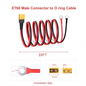 ELFCULB XT60 to O Ring Terminal Cable, 10AWG XT60 Male to O Ring Connector Cable with Tinned Pure Wire for RC Battery Solar Portable Power Power Station and Solar Panel(10FT)