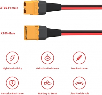 ELFCULB XT60 Splitter Cable,12AWG XT60 1 Female to 3 Male Connector Cable for UAV Phantom Quadcopter RC Car(1FT)