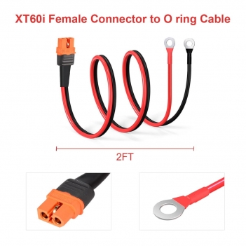 ELFCULB XT60i to O Ring Terminal Cable,12AWG XT60i Female to O Ring Connector with Tinned Pure Wire,for RC Battery Solar Portable Power Power Station and Solar Panel(2FT)