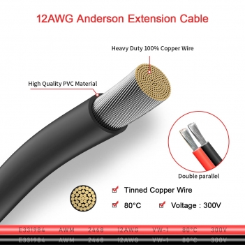 ELFCULB 12AWG 10FT Anderson Extension Cable Solar Extension Cable Anderson Connector for Portable Power Station Solar Generator Solar Panel (10FT)