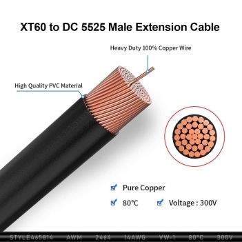 ELFCULB XT60 to DC 8mm Adapter Cable,14AWG XT60 Female to DC7909 Male Solar Panel Cable Compatible for Portable Power Station Solar Generator and Solar Panel(5FT)