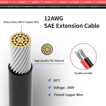 ELFCULB 12AWG 3FT SAE Extension Cable Quick Disconnect Wire Harness with SAE Connector for Automotive RV Battery Solar Panel