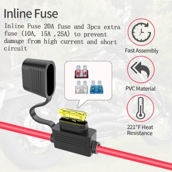 ELFCULB SAE to O Ring Terminal Harness,12AWG SAE Battery Connector SAE Battery Cable with 10A 15A 20A 25A Fuse,Compatible for Motorcycle Car(3.3FT)