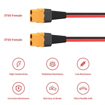 ELFCULB XT60 Female to Female Extension Cable 10AWG 6FT - Heavy Duty Power Cord for RC Cars, Batteries, and Portable Power Stations