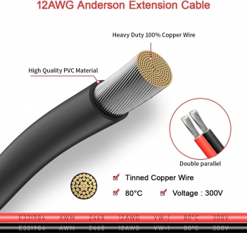 ELFCULB 12AWG 2FT Anderson Extension Cable 2 6 10 20 35 50 75 100FT Solar Extension Cable Anderson Connector for Portable Power Station Solar Generator Solar Panel (2FT)