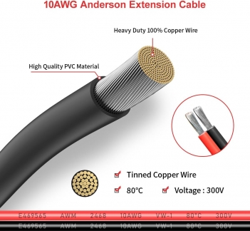 ELFCULB 10AWG 6FT Anderson Extension Cable  Solar Extension Cable Anderson Connector for Portable Power Station Solar Generator Solar Panel (6FT)