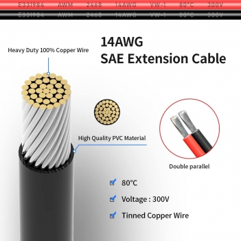 ELFCULB 14AWG 6FT SAE Extension Cable 3/6/10/20/35/50FT Quick Disconnect Wire Harness with SAE Connector for Automotive RV Battery Solar Panel