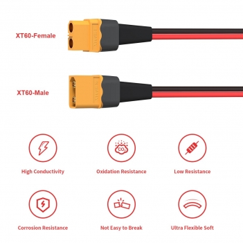 ELFCULB 10AWG 20FT XT60 Extension Cable XT60 Female to Male Connector for RC Battery Portable Power Station Solar Panel(20FT)