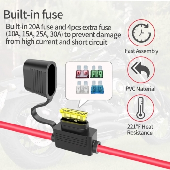 SAE Battery Connector,ELFCULB 10AWG SAE to O Ring Terminal Harness 2-Pin Quick Disconnect SAE Battery Cable for Motorcycle Car,with 10A 15A 20A 25A 30A Protection Fuse(10FT)