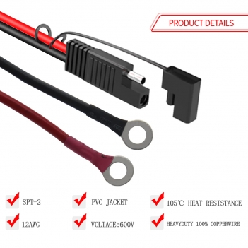 ELFCULB SAE to O Ring Terminal Harness, 12AWG Battery Cable with 10A, 15A, 20A, 25A Fuse, Compatible for Motorcycle, Car (2FT)