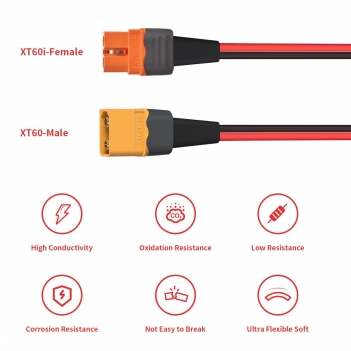 ELFCULB XT60i to XT60 Extension Cable, 10AWG 2FT XT60i Female to XT60 Male Connector for RC Battery Portable Power Station Solar Panel