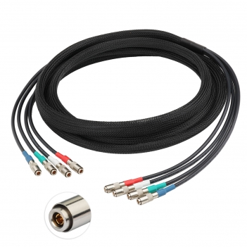 4-Channel 10F(3.05 Meters) DIN1.0/2.3 Male to DIN1.0/2.3 Male Belden 1855A 6G SDI Cable with Braided Sleeve Color Coded Compatible with CoaXPress CXP-6 for Industrial Machine Vision