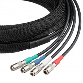 4-Channel 10F(3.05 Meters) DIN1.0/2.3 Male to DIN1.0/2.3 Male Belden 1855A 6G SDI Cable with Braided Sleeve Color Coded Compatible with CoaXPress CXP-6 for Industrial Machine Vision