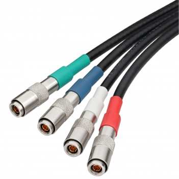 4-Channel 10F(3.05 Meters) DIN1.0/2.3 Male to DIN1.0/2.3 Male Belden 1855A 6G SDI Cable with Braided Sleeve Color Coded Compatible with CoaXPress CXP-6 for Industrial Machine Vision