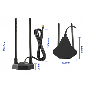 WiFi 7 Magnetic Dual Antenna 2.4/5.8/7.125GHz MSI EZ Plug;For MSI WiFi 7 Motherboards with EZ-Plug Port, Not RP-SMA/SMA, Tri-Band Desktop Aerial with RG174 Cable, ABS Base
